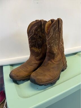 Twisted X Brown Leather Western Work Boots with Rugged Sole